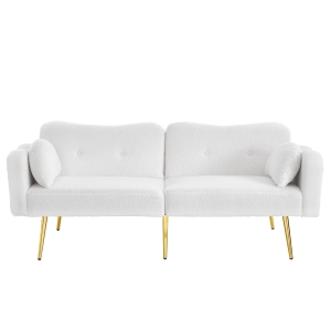 Divano letto 2 posti con superficie effetto lana d'agnello e piedi dorati, 175x79x82 cm, Bianco