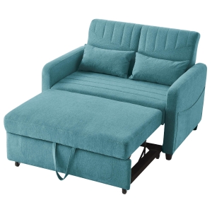 Divano letto 2 posti pieghevole con rivestimento in tessuto effetto lino, 114x77x82.5 cm, Blu e Verde