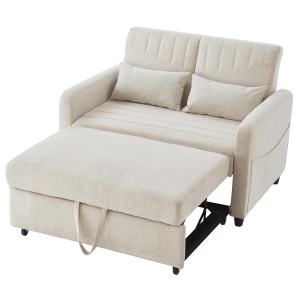 Divano letto 2 posti pieghevole con rivestimento in tessuto effetto lino, 114x77x82.5 cm, Beige