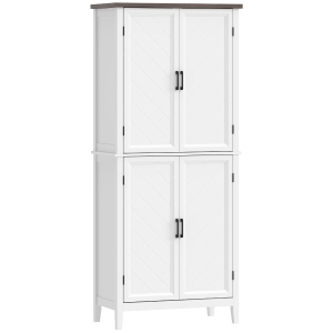 HOMCOM Buffet haut cuisine 6 niveaux, armoire de cuisine, 4 portes à chevrons et 4 étagères réglables, 76x40x178,5cm, blanc