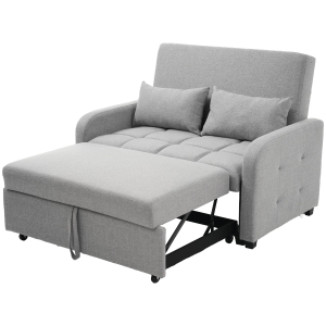 Divano letto pieghevole con schienale regolabile e rivestimento in tessuto effetto lino, 127x75x94 cm, Grigio