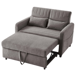 Divano letto 2 posti pieghevole con rivestimento in tessuto effetto lino, 114x77x82.5 cm, Grigio