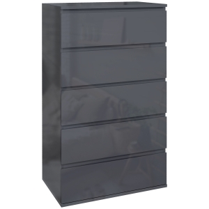 HOMCOM 5-Drawer Modern Dresser, High Gloss Storage Drawer Unit for Bedroom, Grey