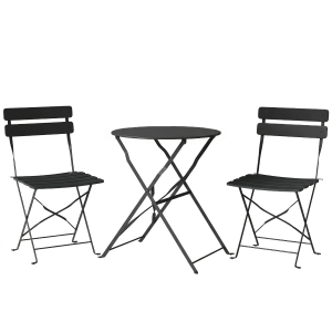 Outsunny Conjunto Bistrô de Jardim 3 peças Mesa e 2 Cadeiras Dobráveis em Ripas Dupla Proteção Antiferrugem Preto
