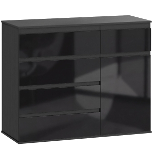 HOMCOM Modern dressoir, opbergdressoir met 5 lades, verstelbare plank, soft-close deur, zwart hoogglans
