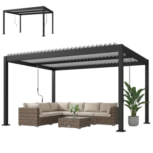 Outsunny Pergola Bioclimatique 4x3m en Aluminium à Toit Louvred Ajustable, Protection Soleil, pour Jardin Extérieur, Blanc
