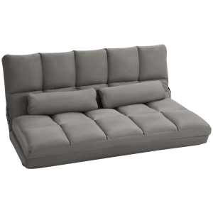 HOMCOM, Divan de Podea 2 în 1, cu Spătar Reglabil în 7 Niveluri și Perne, 130x73x60 cm, Gri Carbone
