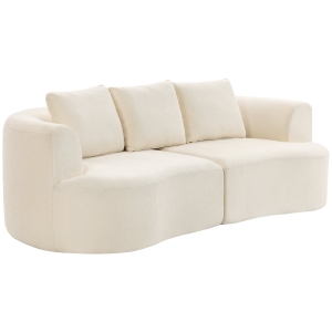 HOMCOM Canapé 3 places en chenille 260 cm, canapé salon, assise large, 3 coussins, pas de montage nécessaire, crème