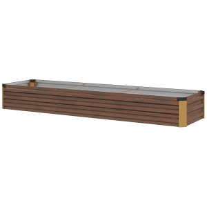 Outsunny Fioriera Rialzata in Metallo da 405L con Fondo Aperto, 240x60x30 cm, color Legno Scuro