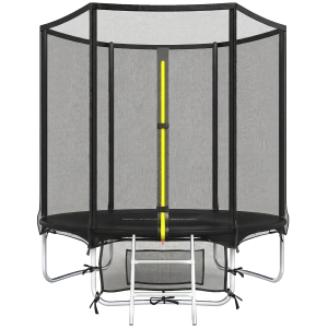 SPORTNOW Trampolim para Crianças Exterior Ø183 cm com Rede de Segurança Escada de 2 Degraus Cobertura de Molas Saco de Armazenamento Preto