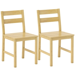 HOMCOM Set di 2 Sedie da Pranzo in Bambù con Schienale Curvo e Seduta a Doghe, Colore Legno Naturale