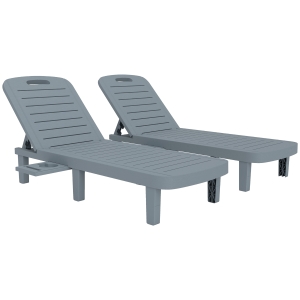 Outsunny Set 2 Lettini Prendisole con Schienale Regolabile e Vassoi, in Polipropilene, 62x158x88 cm, Grigio Scuro