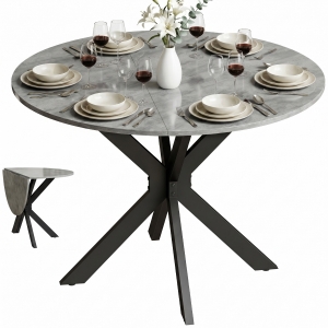 HOMCOM Inklapbare eettafel voor 2-6 personen, ronde tafel met dubbel X-stalen frame, dik tafelblad, cementgrijs