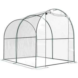 Outsunny Walk-in Polytunnel Greenhouse with Roll-up Door Transparent Tunnel Greenhouse with Steel Frame and PVC Cover, 2.5 x 2m