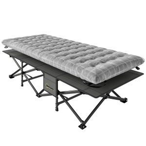 Outsunny Camping Cot with Soft Pad, 80cm Extra Wide Folding Cots with Side Pocket and Carry Bag, Grey