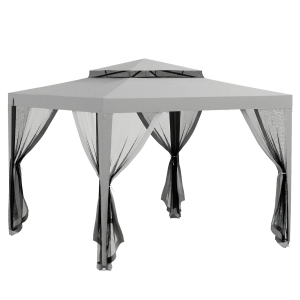 Outsunny 3 x 3 m Gazebo, Netting Party Tent, Patio Canopy Outdoor Event Shelter with Double Tier Roof, Light Grey