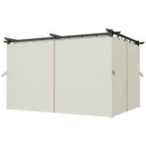 Outsunny Pergola de jardin exterieur 3 x 4 m, toit rétractable et rideaux, anti-UV UPF30+, pour barbecue, patio, terrasse, crème