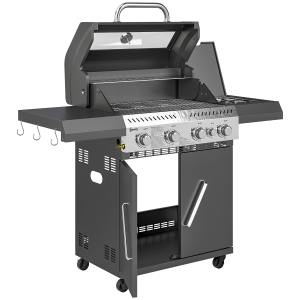 Grill gazowy 12 kW, 5 palników, boczny palnik, kółka