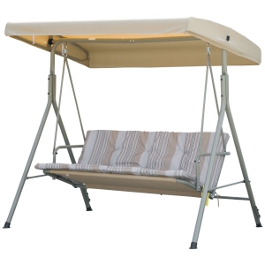 Outsunny Balancelle de Jardin 3 Places Grand Confort Toit Inclinaison réglable épais Coussins Amovibles Acier marron clair