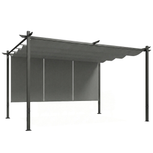 Outsunny Pérgola de Jardín 4x3 m con Techo Retráctil 3 Laterales Enrollables UPF30+ Cenador de Jardín para Patio Exterior Gris
