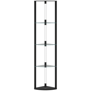 HOMCOM LED Lampa Stojąca ze Szklanymi Półkami, Lampa z 3 Poziomami Jasności, Czarna
