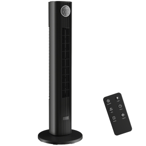 HOMCOM 28dB Tower Fan for Bedroom, 36 inch, 8 m/s Velocity Standing Cooling Fan with 80° Oscillating, BLDC Motor, 12 Speeds, LED Display, 4 Modes, 12H Timer, Remote Control, Black