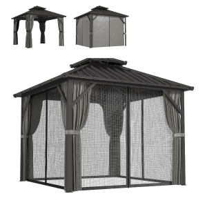 Outsunny Pavillon 3 x 3 m à toit rigide avec cadre en aluminium et toit double en acier galvanisé, gris foncé