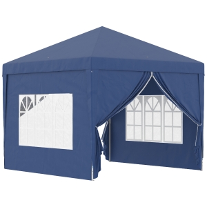 Outsunny 3 x 3 m Garden Pop Up Gazebo, Wedding Party Tent Marquee, Water Resistant Awning Canopy with Sidewalls, Windows, Carry Bag, Blue