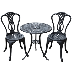 Outsunny 3 Piece Patio Bistro Set, Cast Aluminium Garden Outdoor Furniture Table and Chairs, Shabby Chic Style