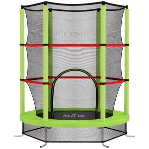 HOMCOM Cama Elástica Infantil Trampolín para Niños de 3-6 Años con Red de Seguridad Carga 45 kg Ø140x190 cm Verde