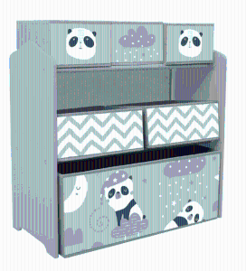 ZONEKIZ Raft pentru Jucării pentru Copii cu 6 Recipiente Detasabile din Material Textil, 63x30x66cm, Gri