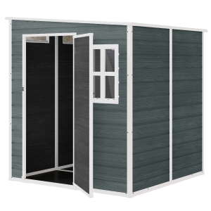 Outsunny Abri de Jardin Cabanon de Stockage Plancher Structure Aluminium 3 Fenêtres 2 Aérations 182x182x183cm Gris Effet Bois