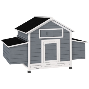 PawHut Gallinero de Madera para Exterior con 2 Nidos Bandeja Extraíble Perchas Techo Impermeable 150x100x96,5 cm Gris