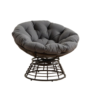 Papasan-Sessel, 360° Drehbar, dickes Kissen, Stahlrahmen, 92 x 92 x 67 cm, Grau