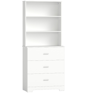 HOMCOM Regał na książki Wysoki szafka witryna z 3 szufladami, 3 otwartymi półkami, do salonu kuchni, 79x39,5x180 cm, Biały