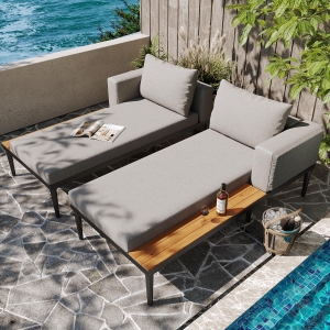 Modular Outdoor Double Chaise Lounge with Sturdy Iron Frame, Stylish Garden Sun Lounger for Patio & Poolside, 150L x 140W x 55H cm, Gray