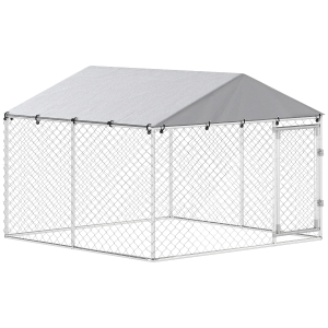 PawHut Recinto para Cães de Exterior em Aço Galvanizado com Teto em PE, Anti-UV, Impermeável, Dupla Fechadura, Prata