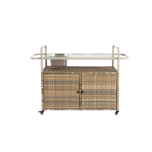 Outdoor-Barwagen mit Eisbehälter, abschließbare Rollen, für Garten, Poolbereich und Hinterhof, 131 x 50 x 91 cm, Beige