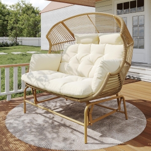 Elegant Garden Rocking Chair with Smooth Motion, Comfortable Hanging Chair with Thick Cushions, 145L x 85W x 143H cm, Beige