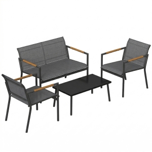 Outsunny 4 Seater Garden Furniture Set with Loveseat, Armchairs, Table, Metal Garden Sofa Set with Breathable Seats, Grey