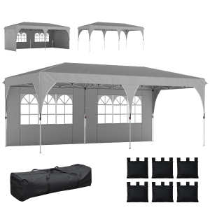 Outsunny Tonnelle de jardin 3 x 6 m pop up tente pliante réglable en hauteur imperméable protection UV50+ gris
