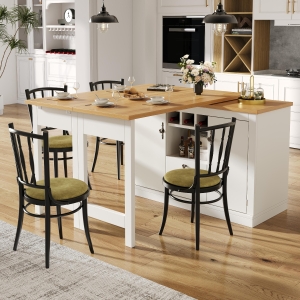 Extendable Bar Table with Smart Pull-Out System, Multifunctional Sideboard with Adjustable Compartments, 120-180L x 40W x 76H cm, White
