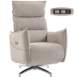 HOMCOM Draaibare Elektrische Relaxstoel voor Volwassenen, Stoel in Linnenlook met Oplaadpoorten, Beige