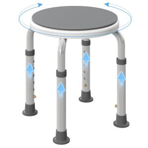 HOMCOM Tabouret de douche siège de douche antidérapant tabouret de bain hauteur réglable pivotant à 360° en aluminium