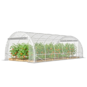 Outsunny Serre tunnel de jardin 18m² serre de jardin tunnel 296x597x199cm cadre acier galvanisé, bâche PE 150g/m² transparent
