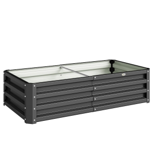 Outsunny Podwyższona grządka z pudełkiem na rośliny, odporna na warunki atmosferyczne, otwarta podłoga, ocynkowana stal, 120 cm x 60 cm x 30,5 cm, Szary
