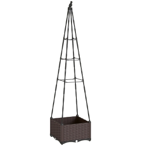 Outsunny Jardinera con Enrejado Metálico para Plantas Trepadoras Maceta de PP con Orificios de Drenaje y Tapones 40x40x175 cm