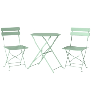 Outsunny Conjunto de Jardín Plegable con 2 Sillas Plegables Mesa Redonda Estructura Metálica Electrofórica para Balcón Verde
