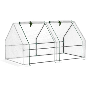 Outsunny Mini Invernadero de Jardín Terraza 180x90x90cm Tipo Caseta Tubo de Acero con 2 Ventanas Enrollables Vivero Casero Blanco
