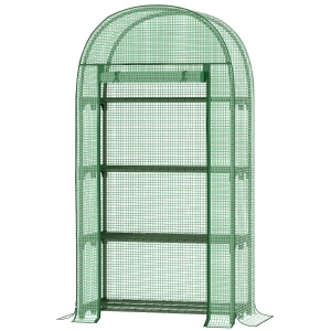 Outsunny 4 Tier Mini Greenhouse for Outdoor, Portable Gardening Plant Green House with Storage Shelf, Roll-Up Zipped Door, Metal Frame and PE Cover, 80 x 49 x 160cm, Green